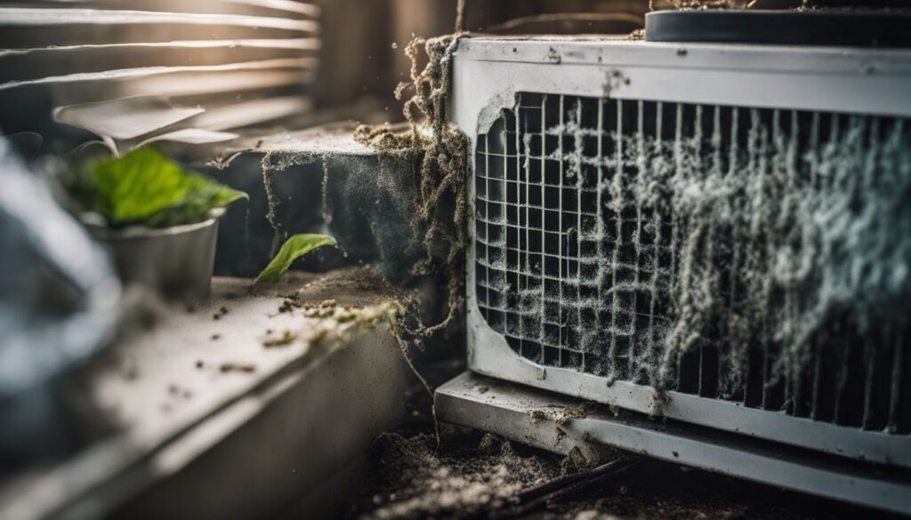 تراكم الغبار والأتربة على فلاتر وشفرات المكيف مما يعيق تدفق الهواء ويقلل الكفاءة