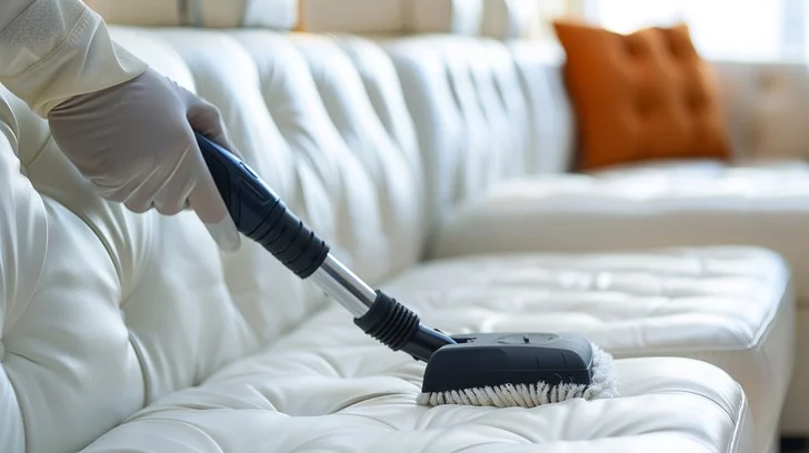 استخدام المكنسة الكهربائية لتنظيف الكنب الجلدي الأبيض من الغبار